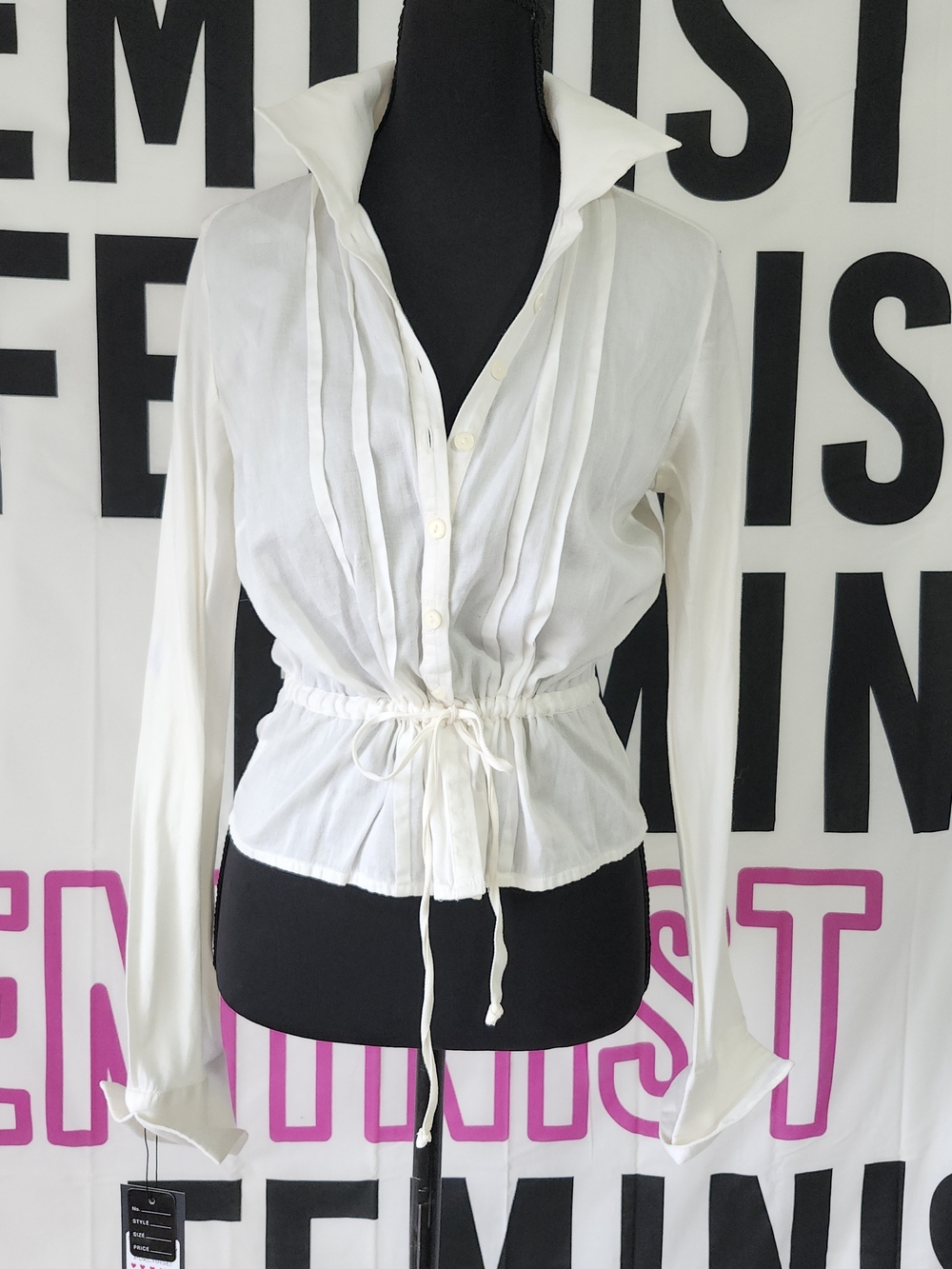 Banana Republic PREOWNED Linen Weave Linen Fold Cinch Waist Cotton Peplum Blouse
